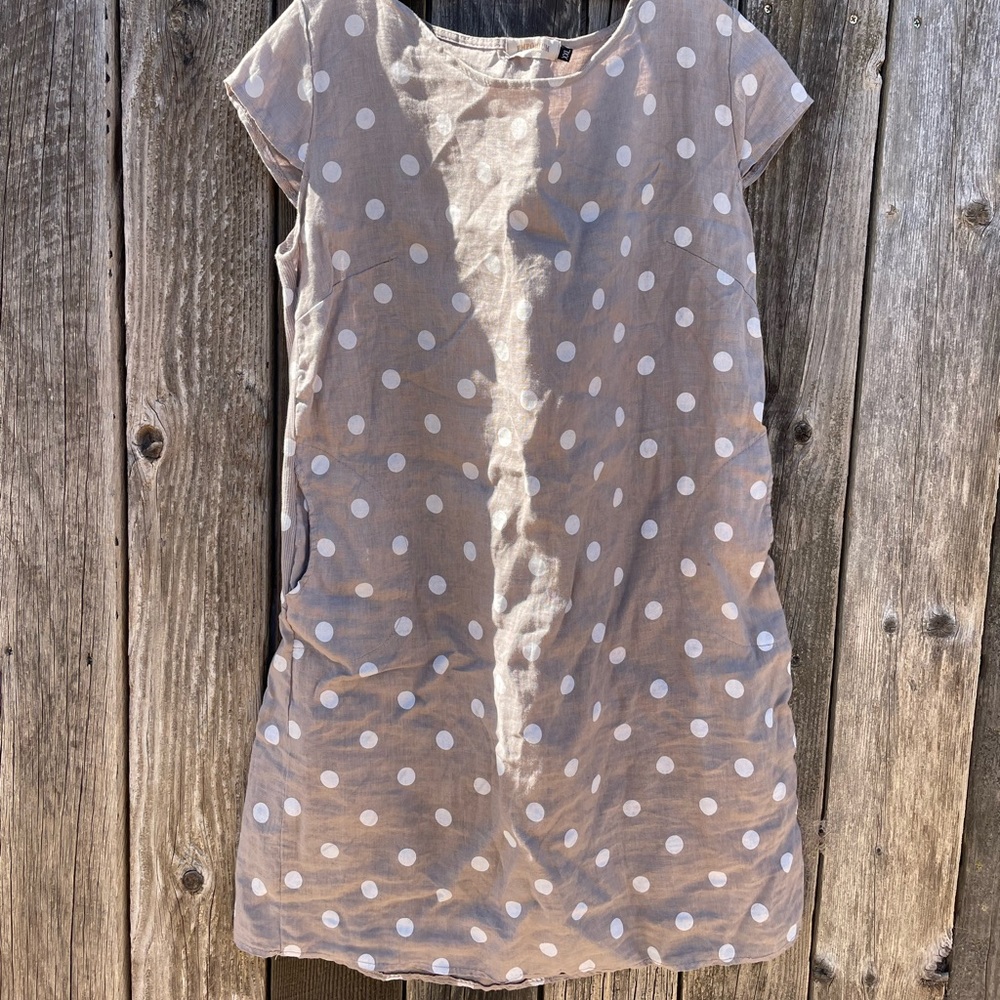 Emporium (made in italy) Tan Dress with White Polka Dots (size XXL) - Picture 2 of 4